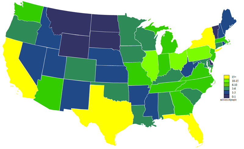US Probate Leads State Map by Population